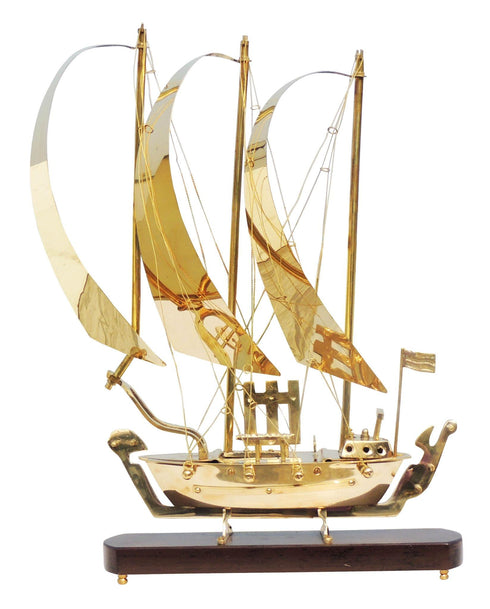 Brass Table Ship With Wooden Base 2.57kg